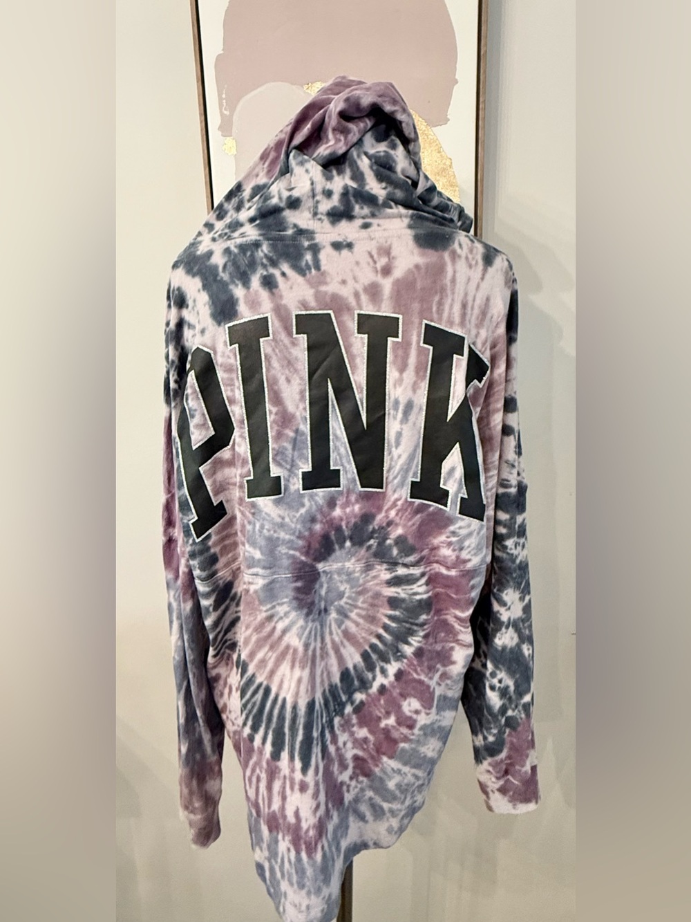 PINK Victoria's Secret Tie-Dye Long Sleeve Hooded Tee in Purple and Gray
